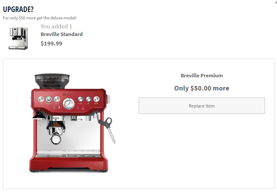 Example of upselling to increase AOV